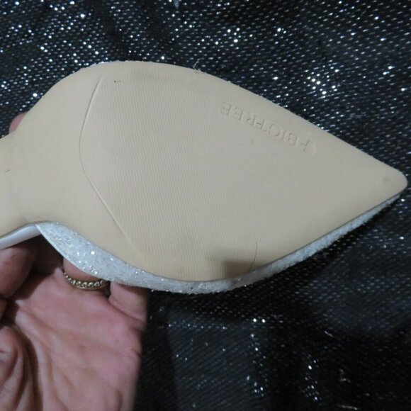Bigtree Cream Glitter & Silver Metallic Carved Embellished Stiletto Heels 39 8.5 - Picture 10 of 12